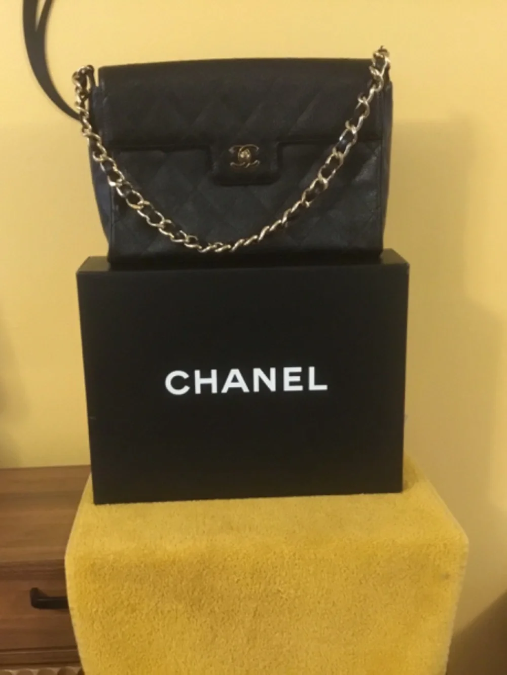 Chanel Black Bag with Gold Chain with Chanel Box